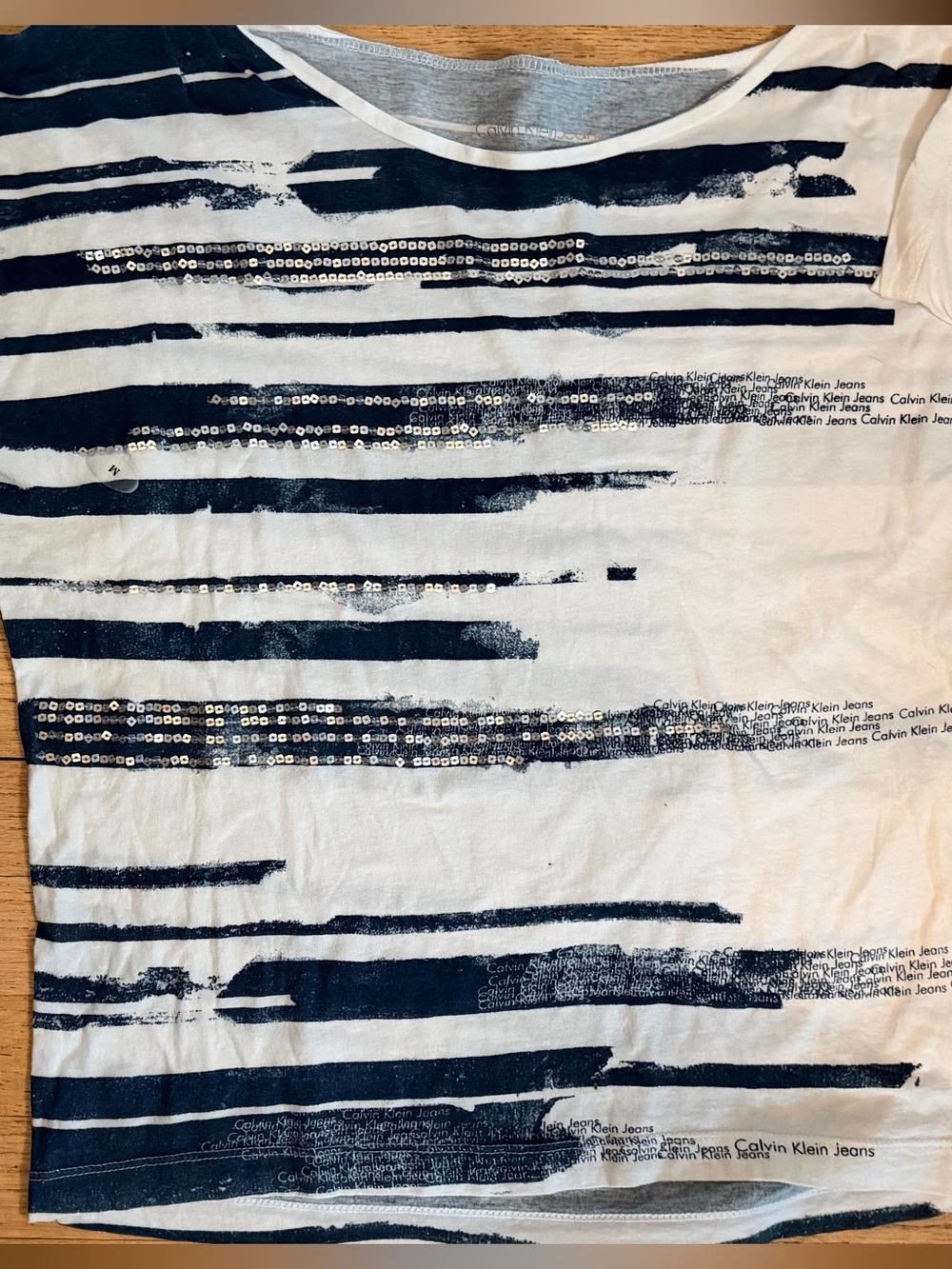 Calvin Klein Jeans Made in Italy Sequin Dolman Top S Artsy Abstract Logowear